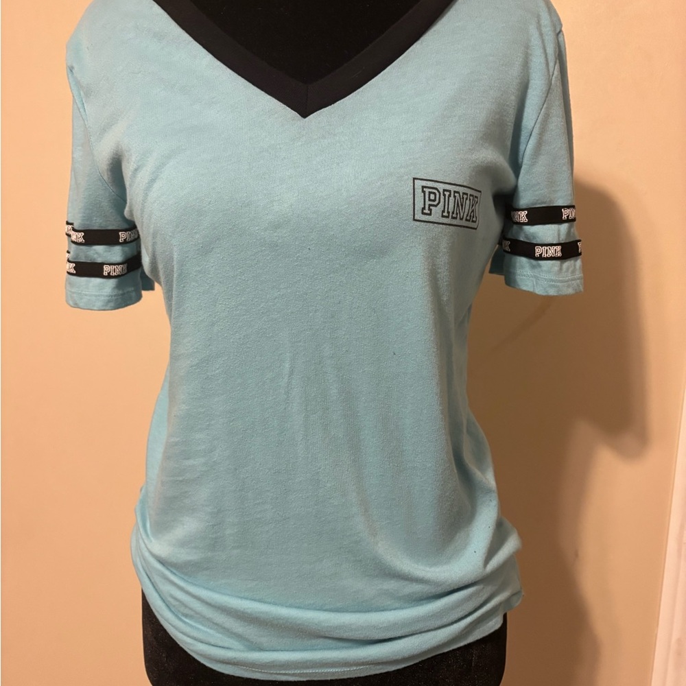 PINK Victoria's Secret Light Blue V-Neck Tee